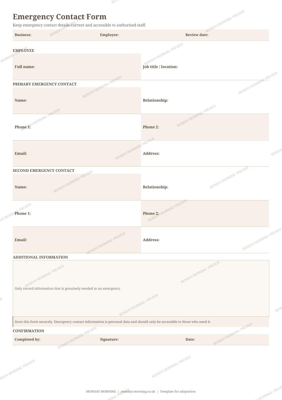 Emergency Contact Form preview