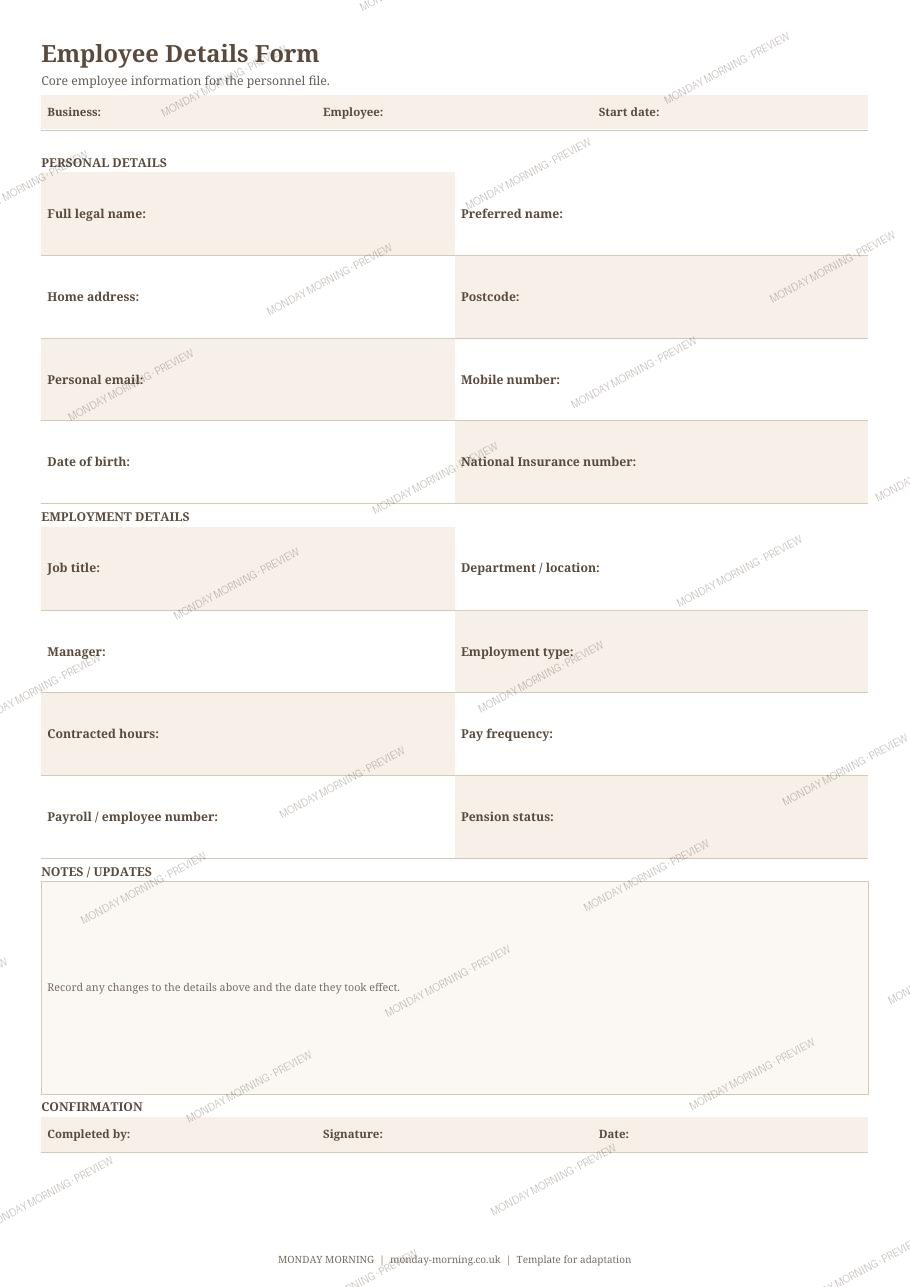Employee Details Form preview