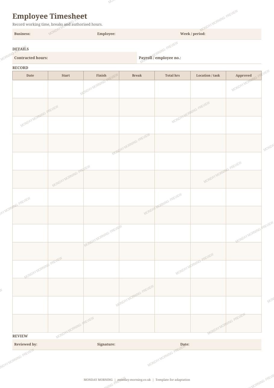 Employee Timesheet preview