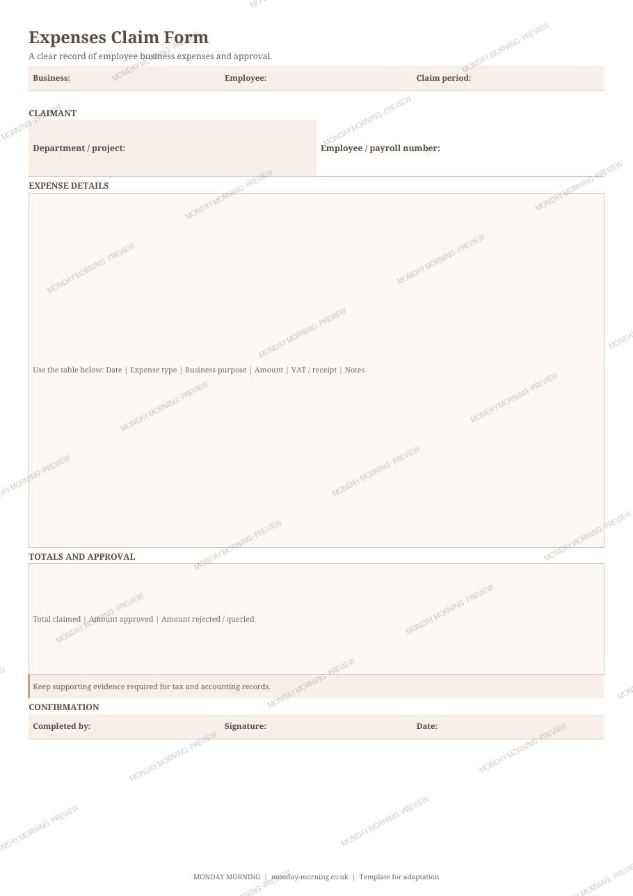 Expenses Claim Form preview