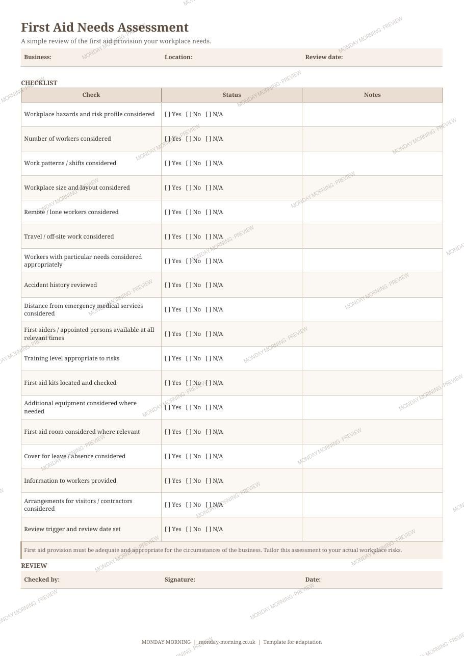 First Aid Needs Assessment preview