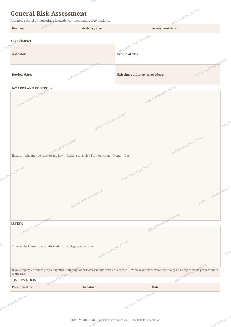 General Risk Assessment preview