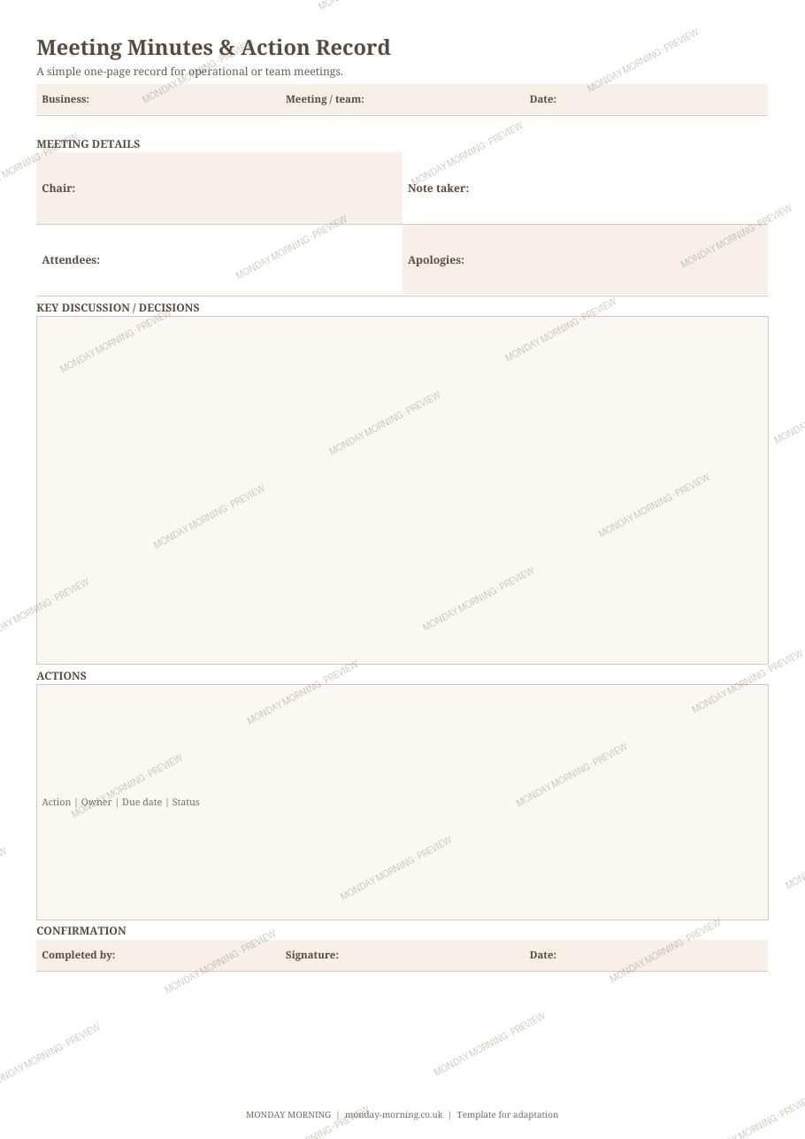 Meeting Minutes & Action Record preview