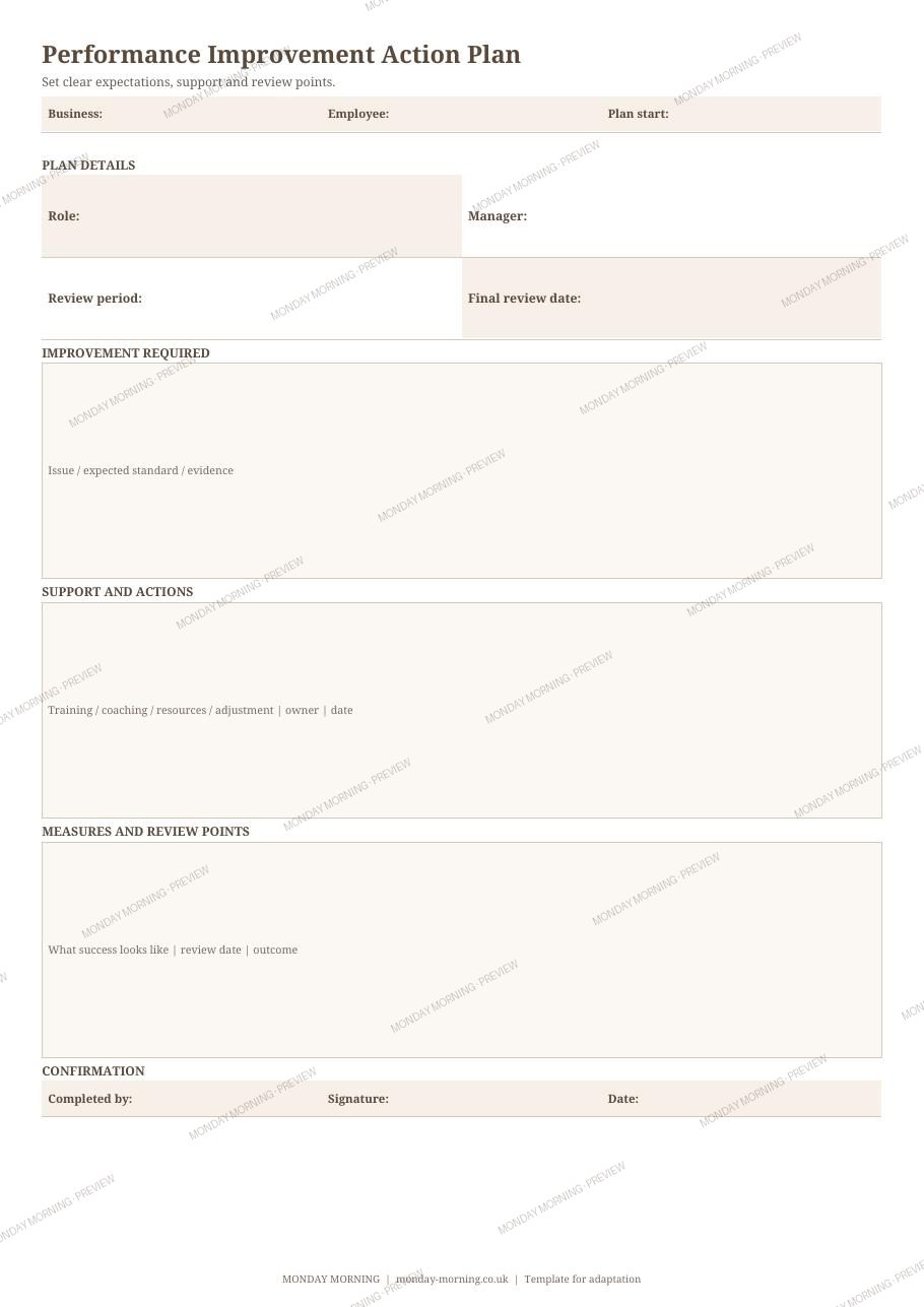Performance Improvement Action Plan preview