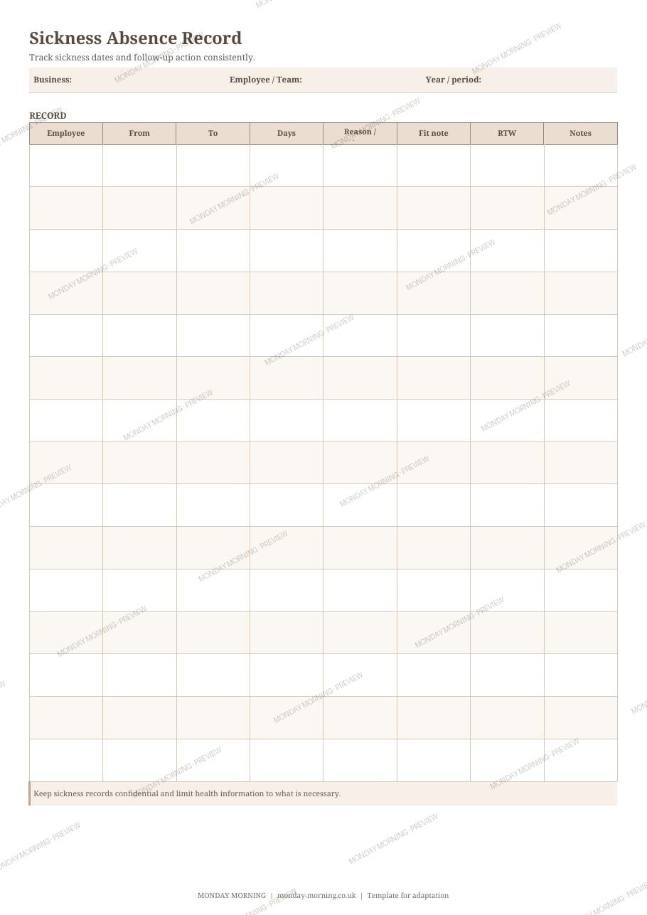 Sickness Absence Record preview