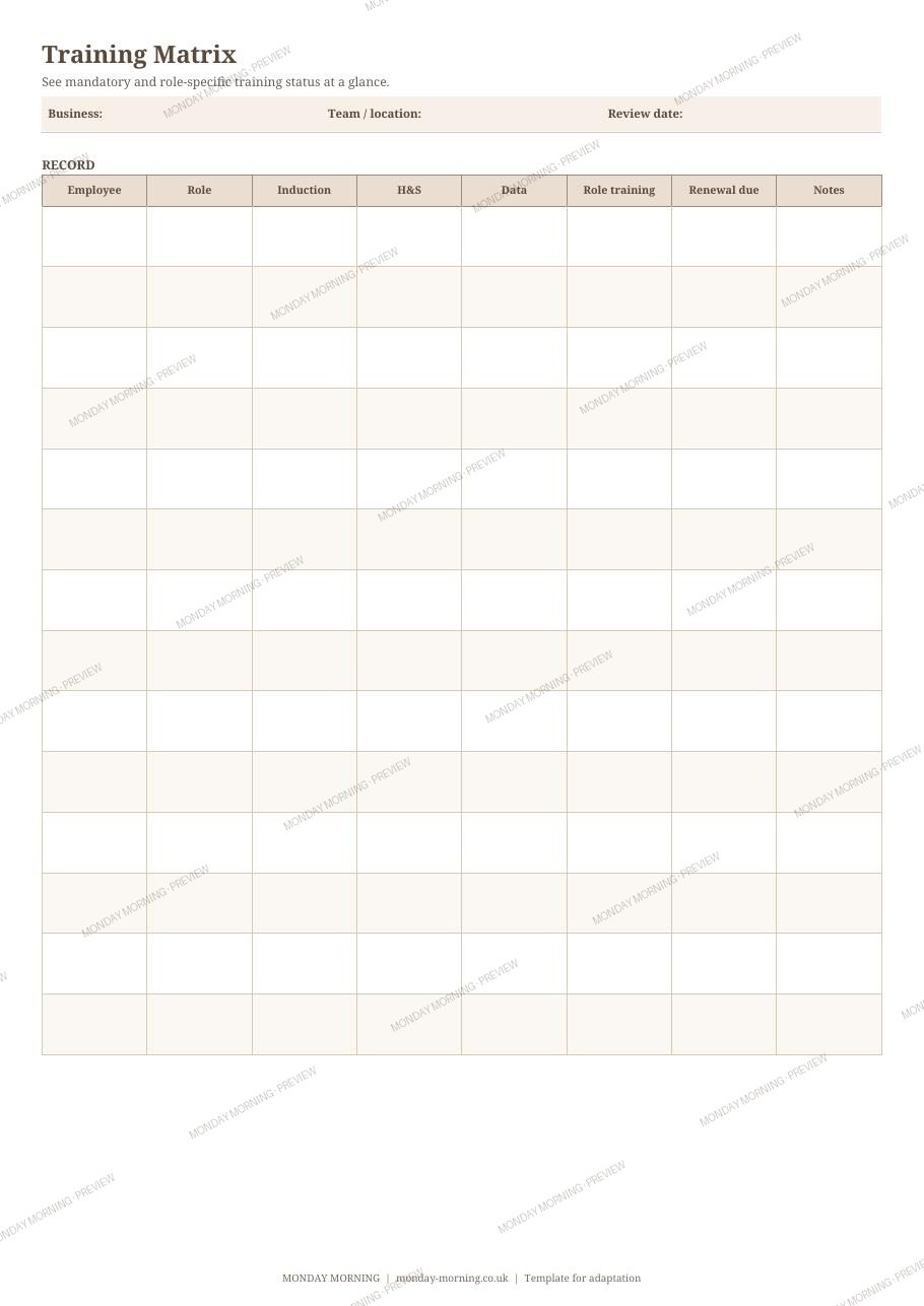 Training Matrix preview