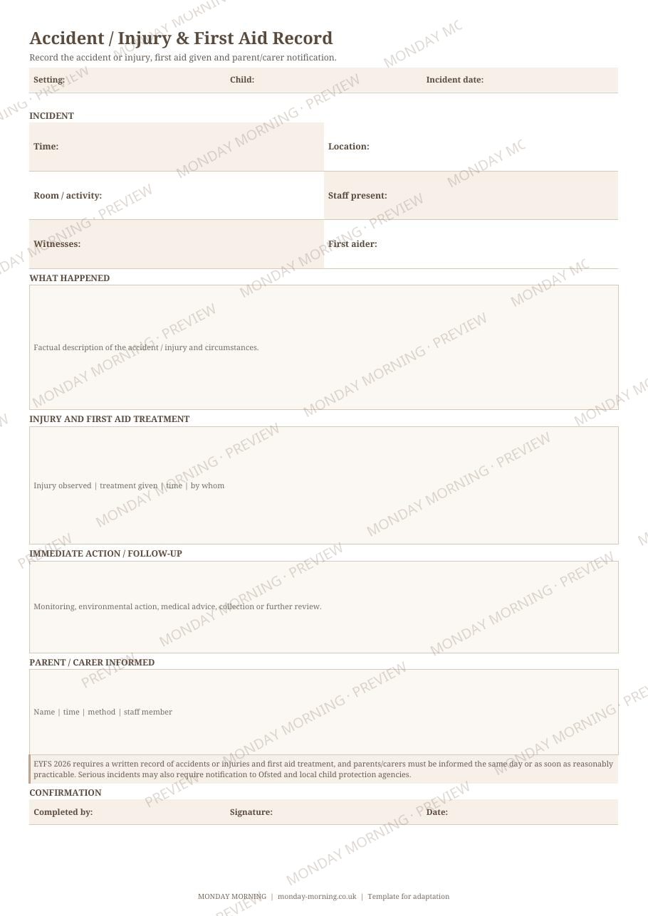 Accident / Injury & First Aid Record preview