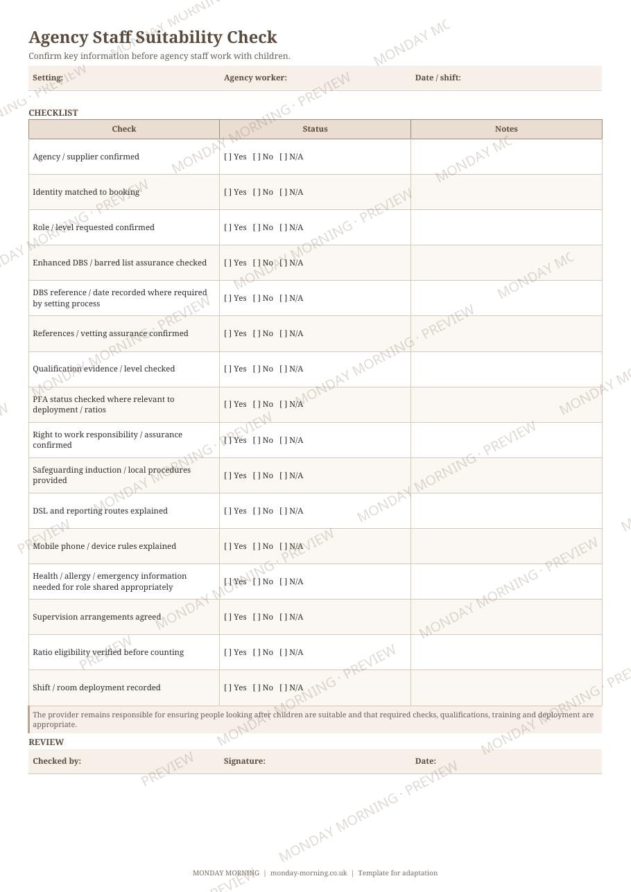 Agency Staff Suitability Check preview