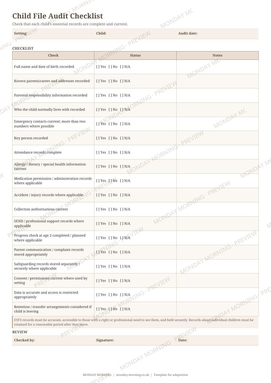 Child File Audit Checklist preview