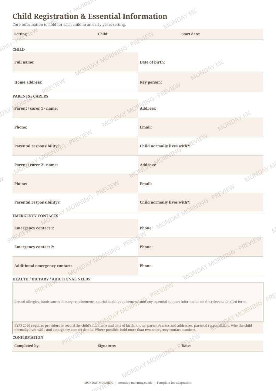 Child Registration & Essential Information preview
