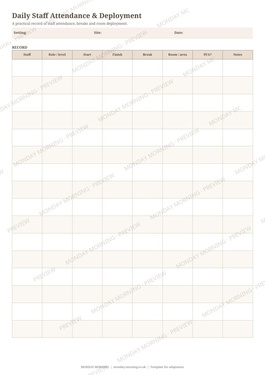 Daily Staff Attendance & Deployment preview