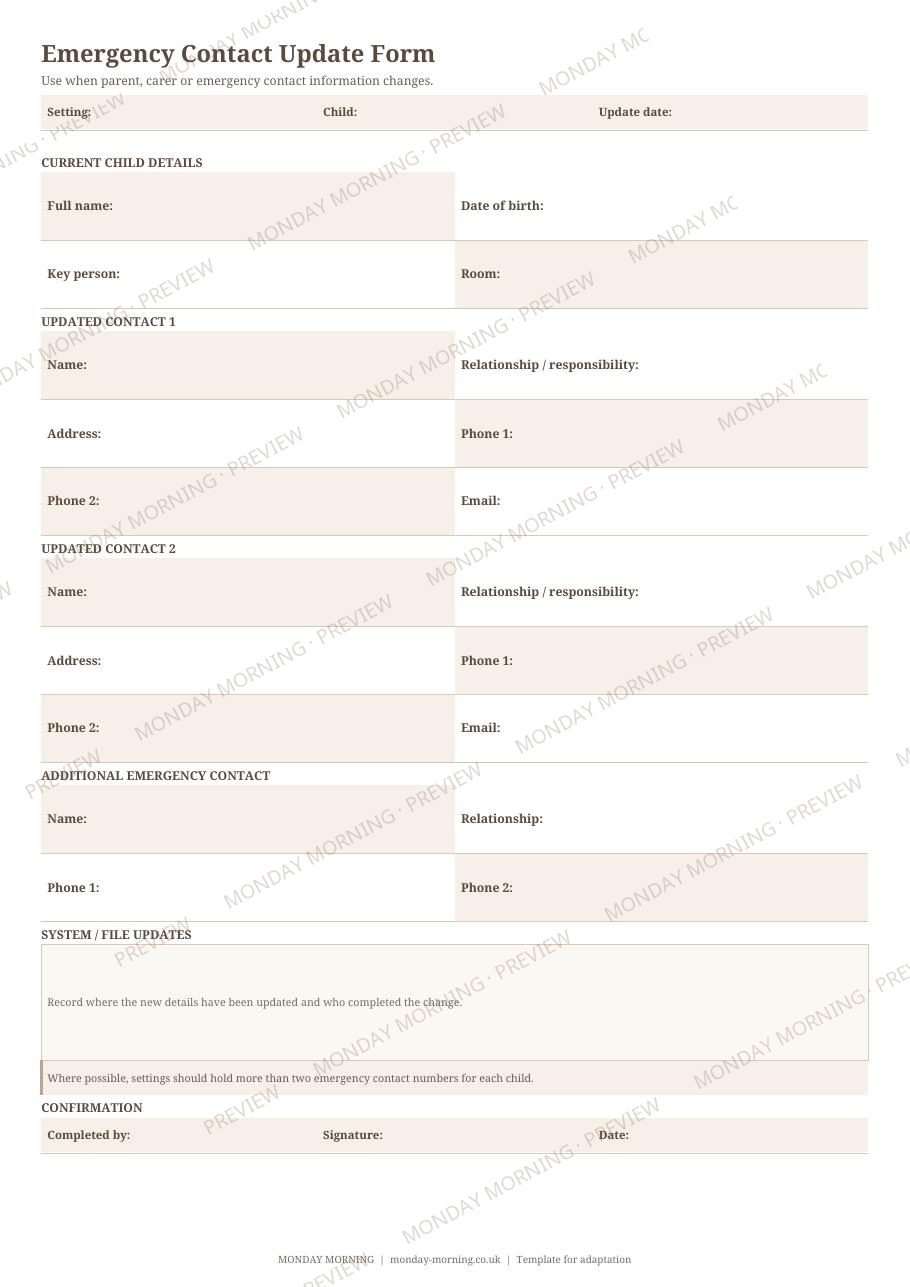 Emergency Contact Update Form preview