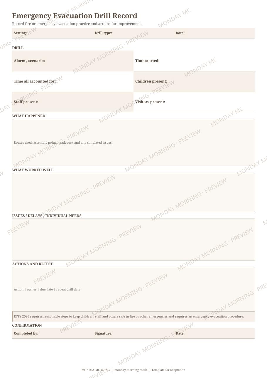Emergency Evacuation Drill Record preview