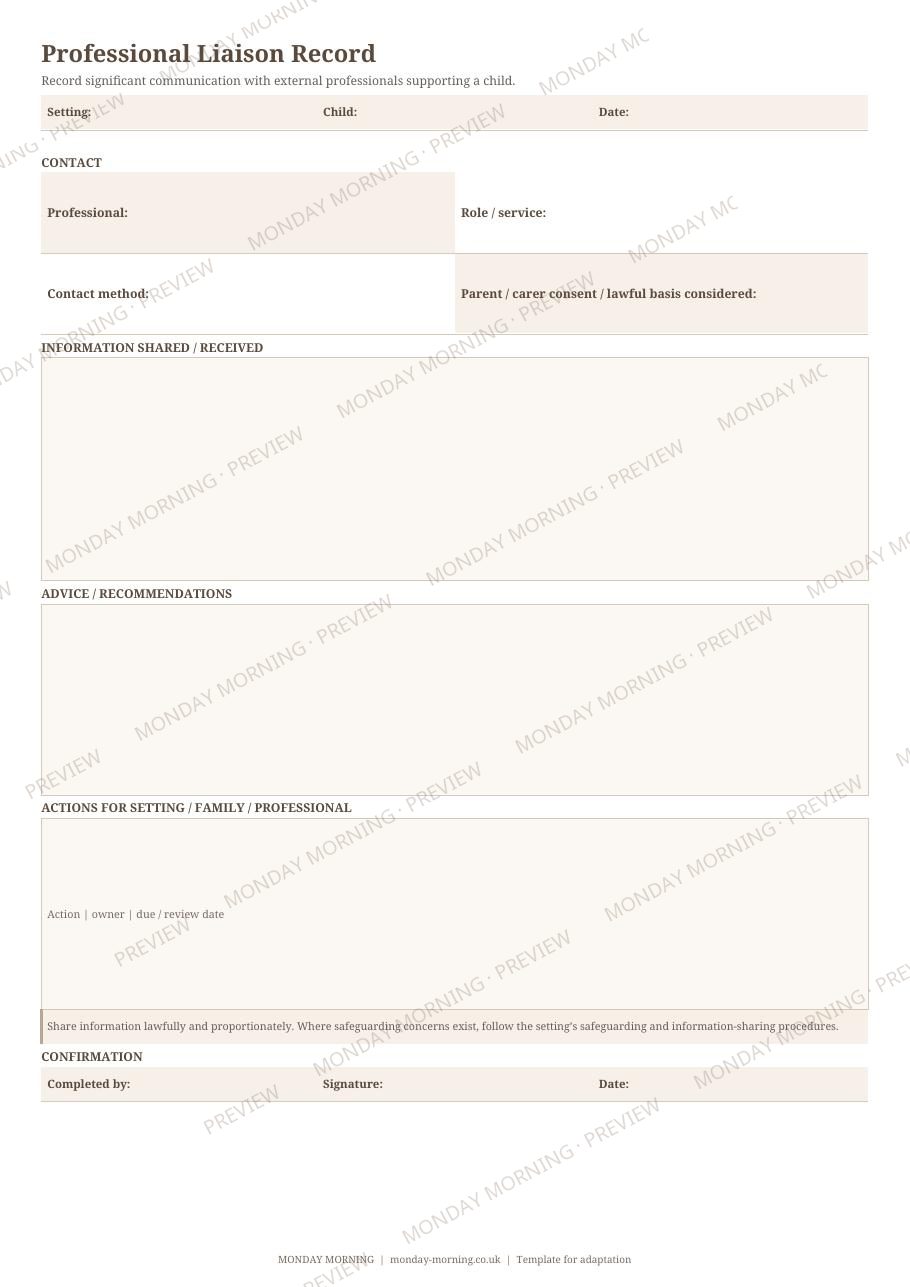 Professional Liaison Record preview