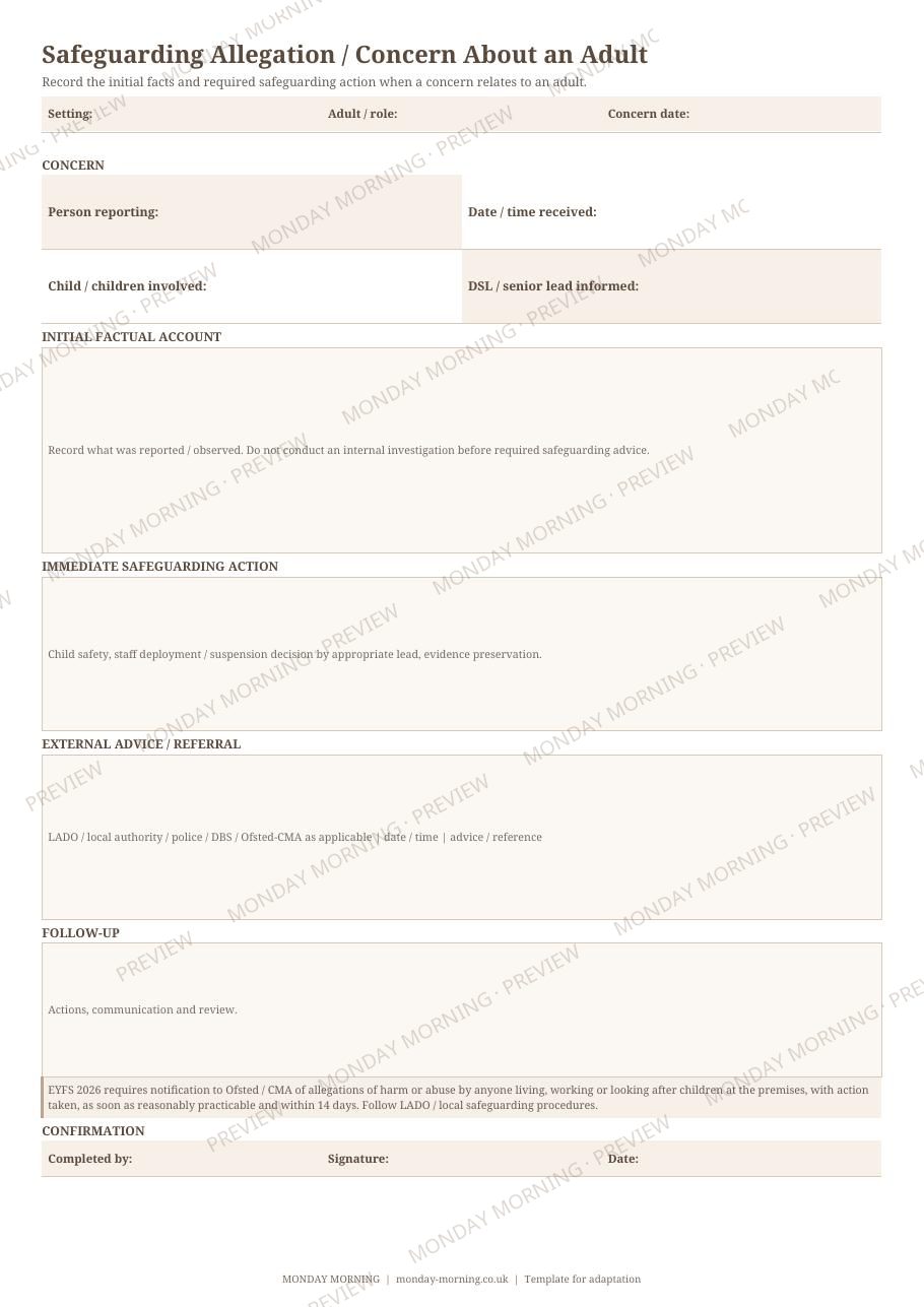 Safeguarding Allegation / Concern About an Adult preview
