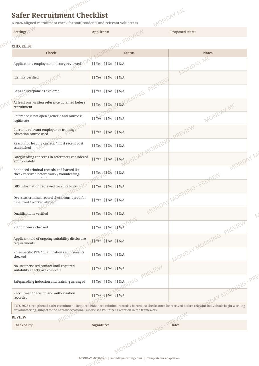 Safer Recruitment Checklist preview