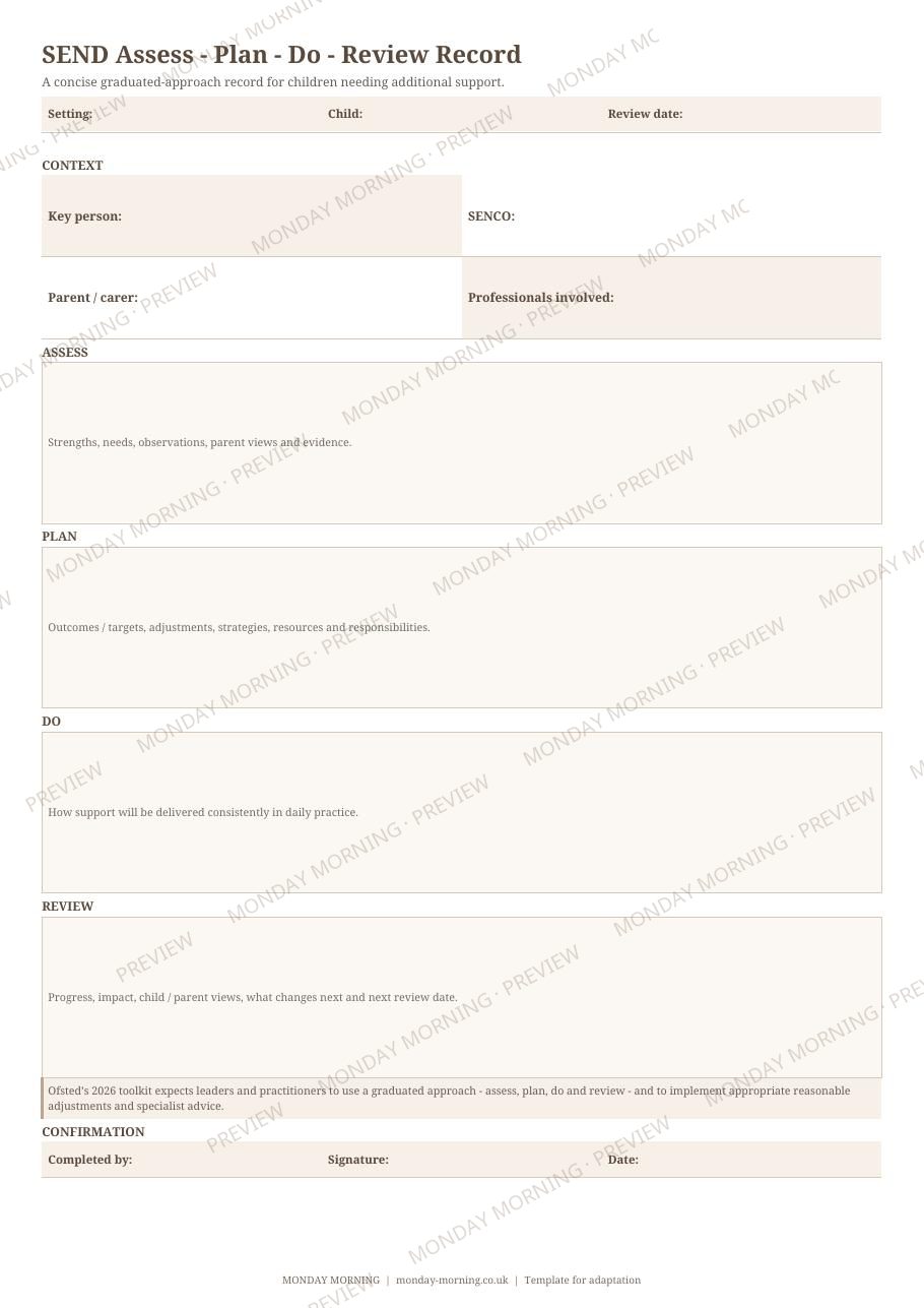 SEND Assess – Plan – Do – Review Record preview