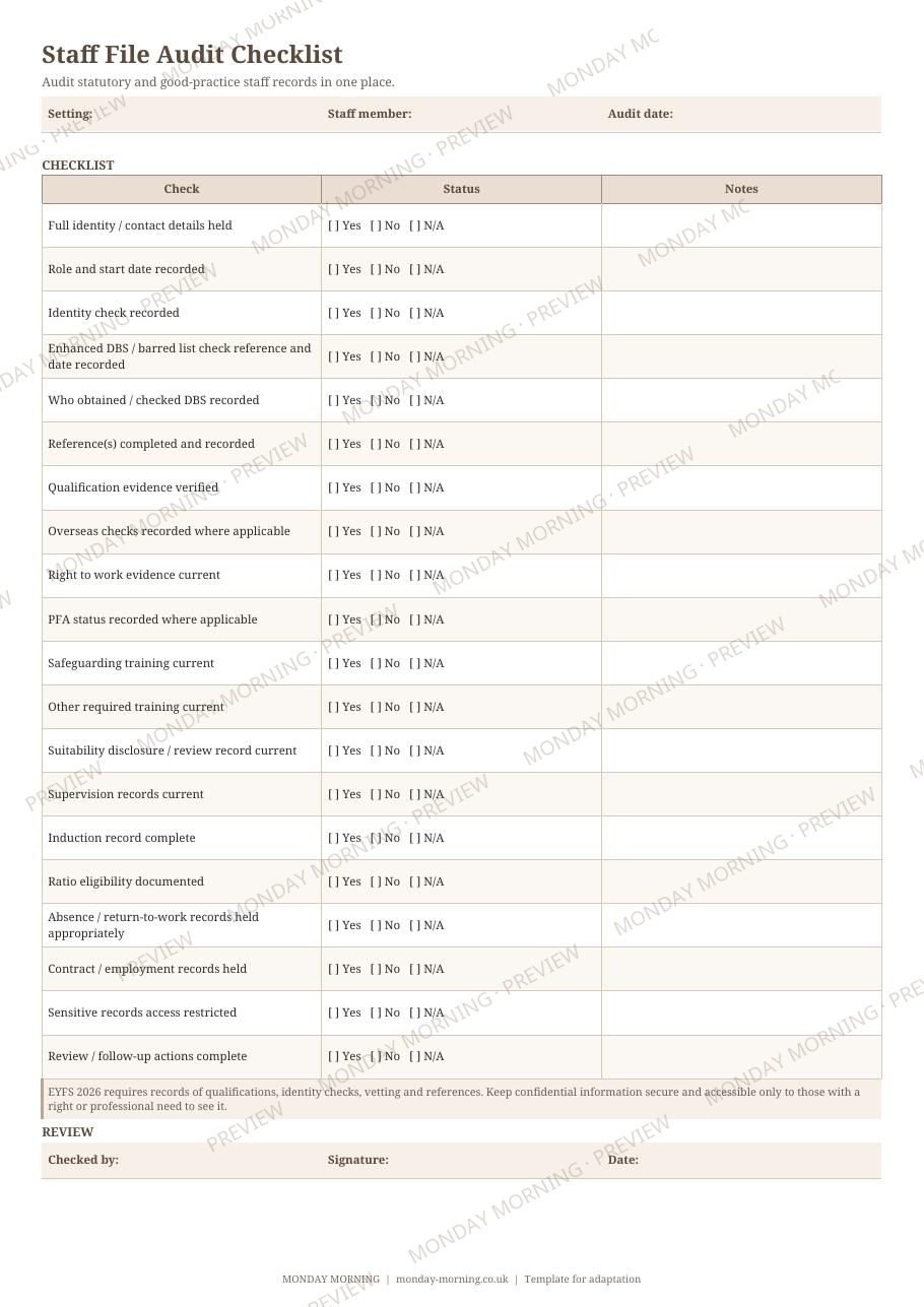 Staff File Audit Checklist preview
