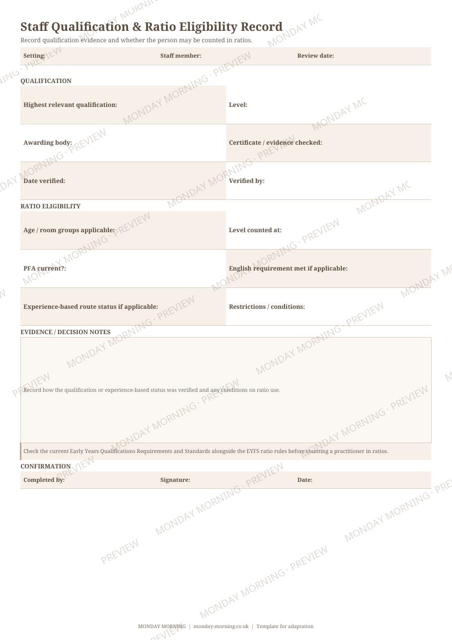 Staff Qualification & Ratio Eligibility Record preview