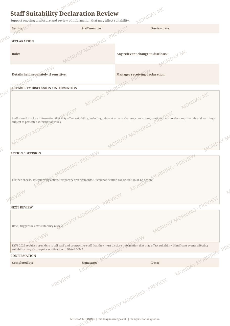Staff Suitability Declaration Review preview