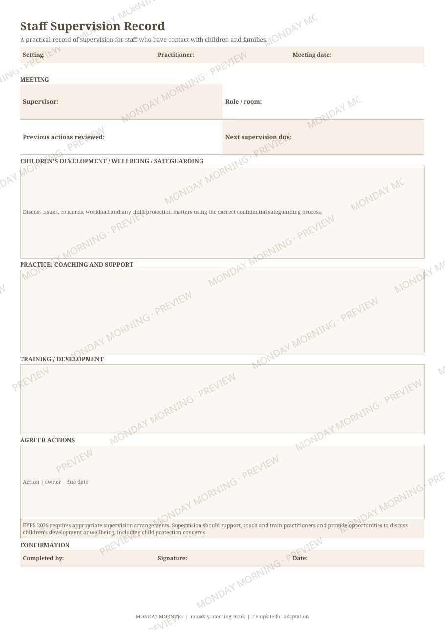 Staff Supervision Record preview