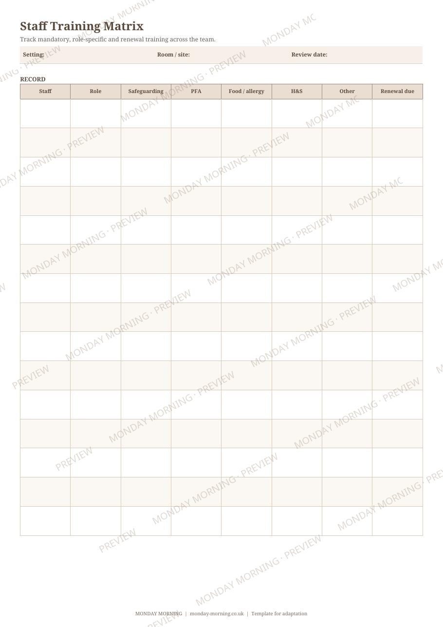 Staff Training Matrix preview