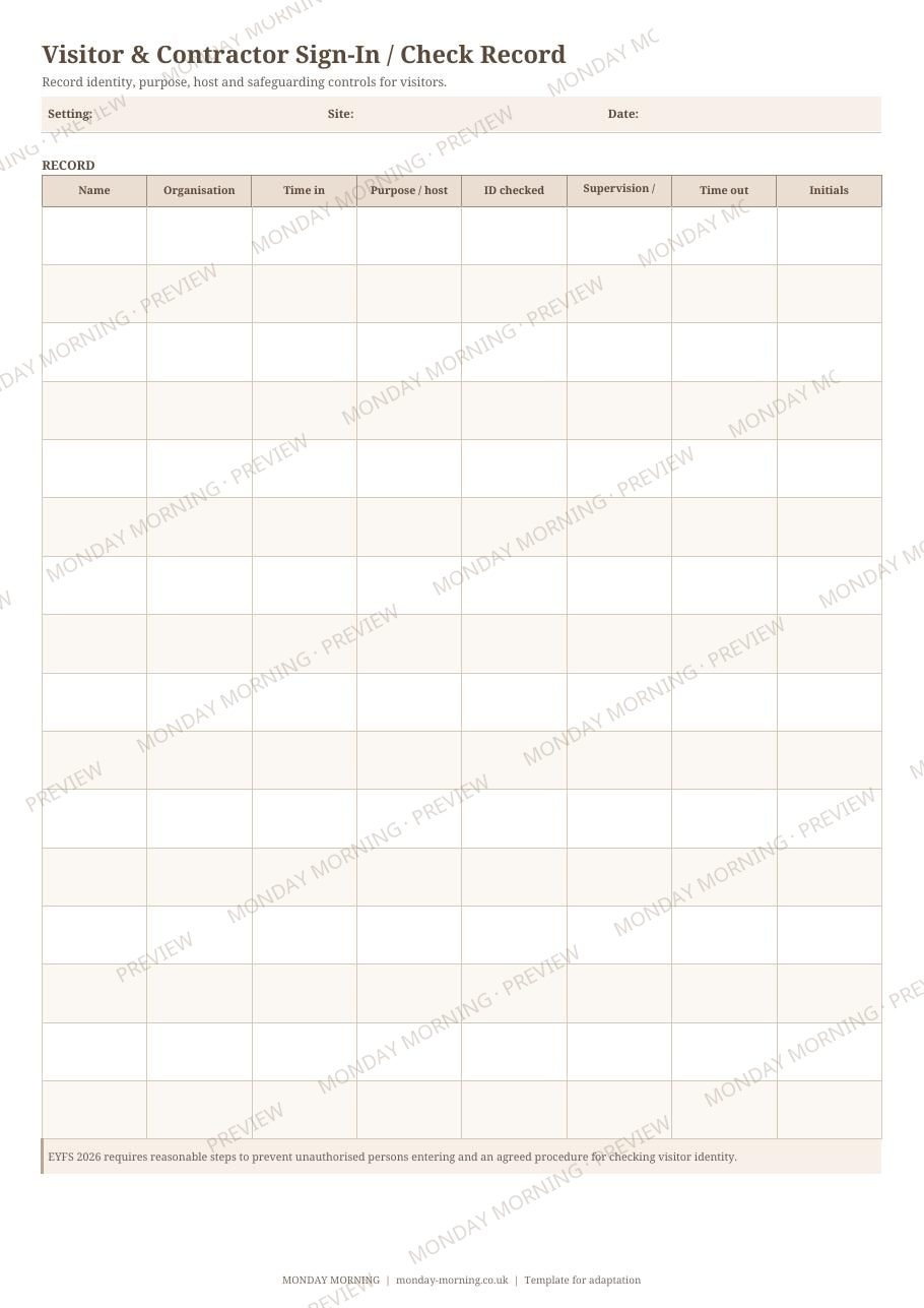 Visitor & Contractor Sign-In / Check Record preview