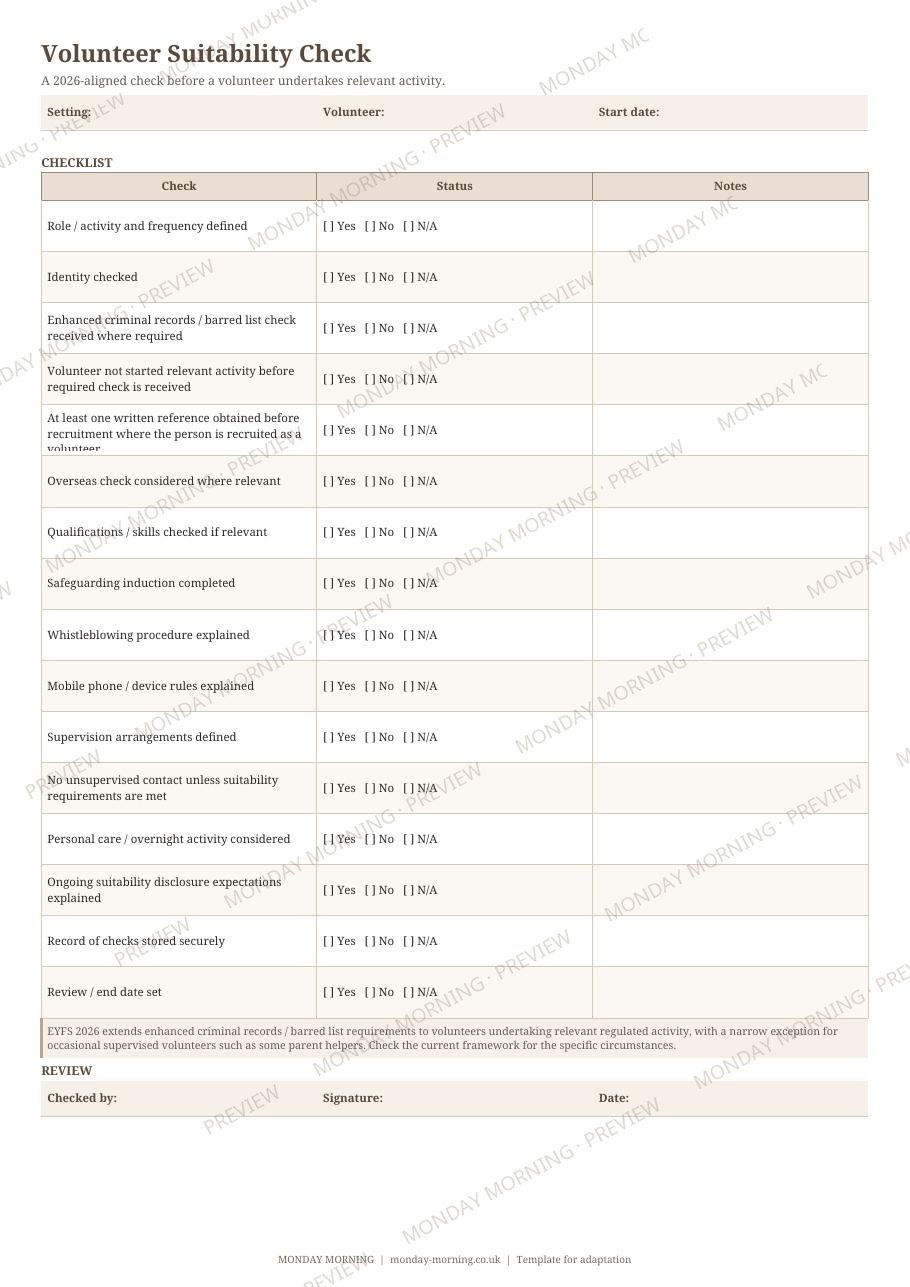 Volunteer Suitability Check preview